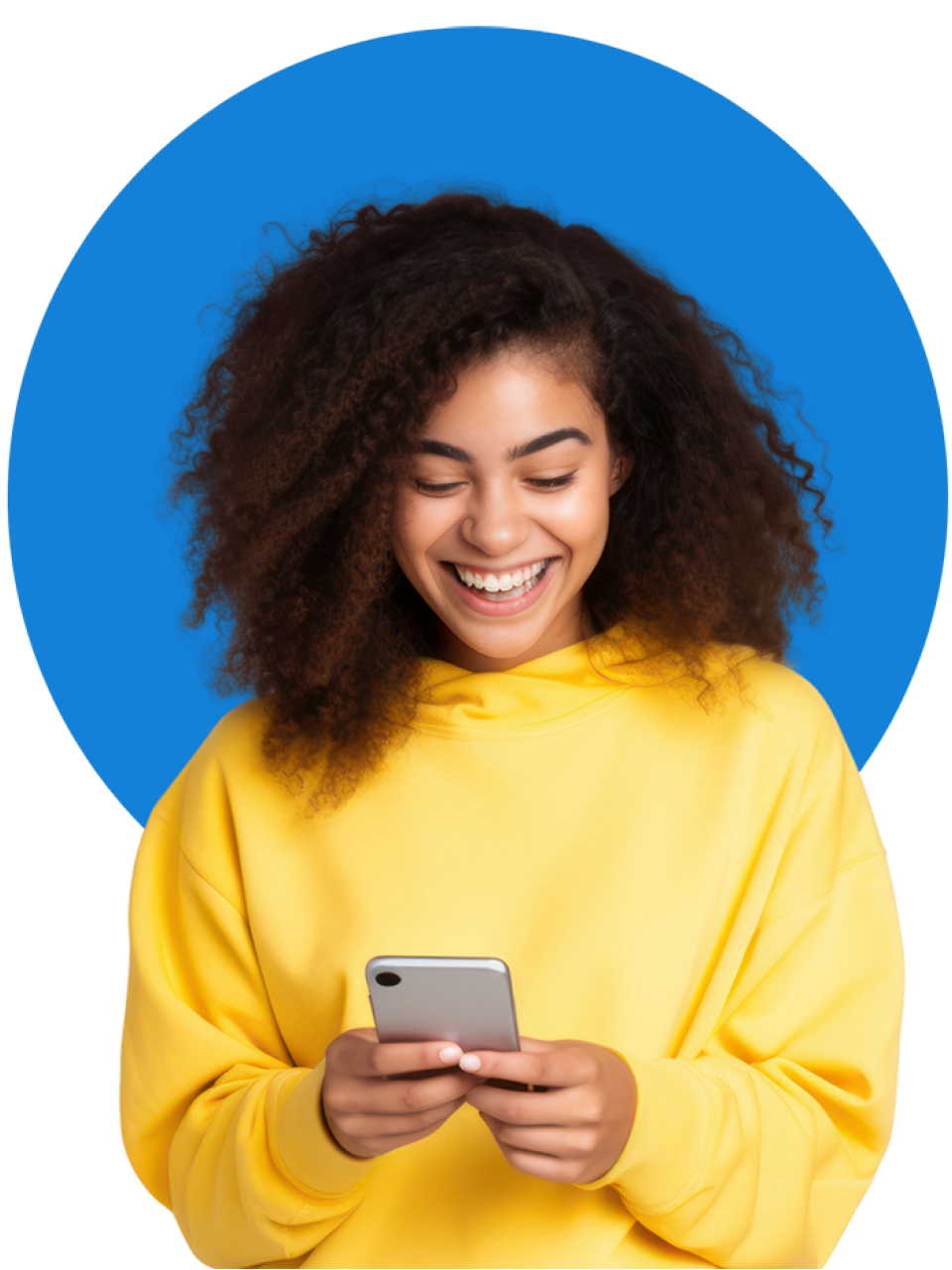 Junge Frau mit Blick auf das Smartphone: Behalte stets den Überblick