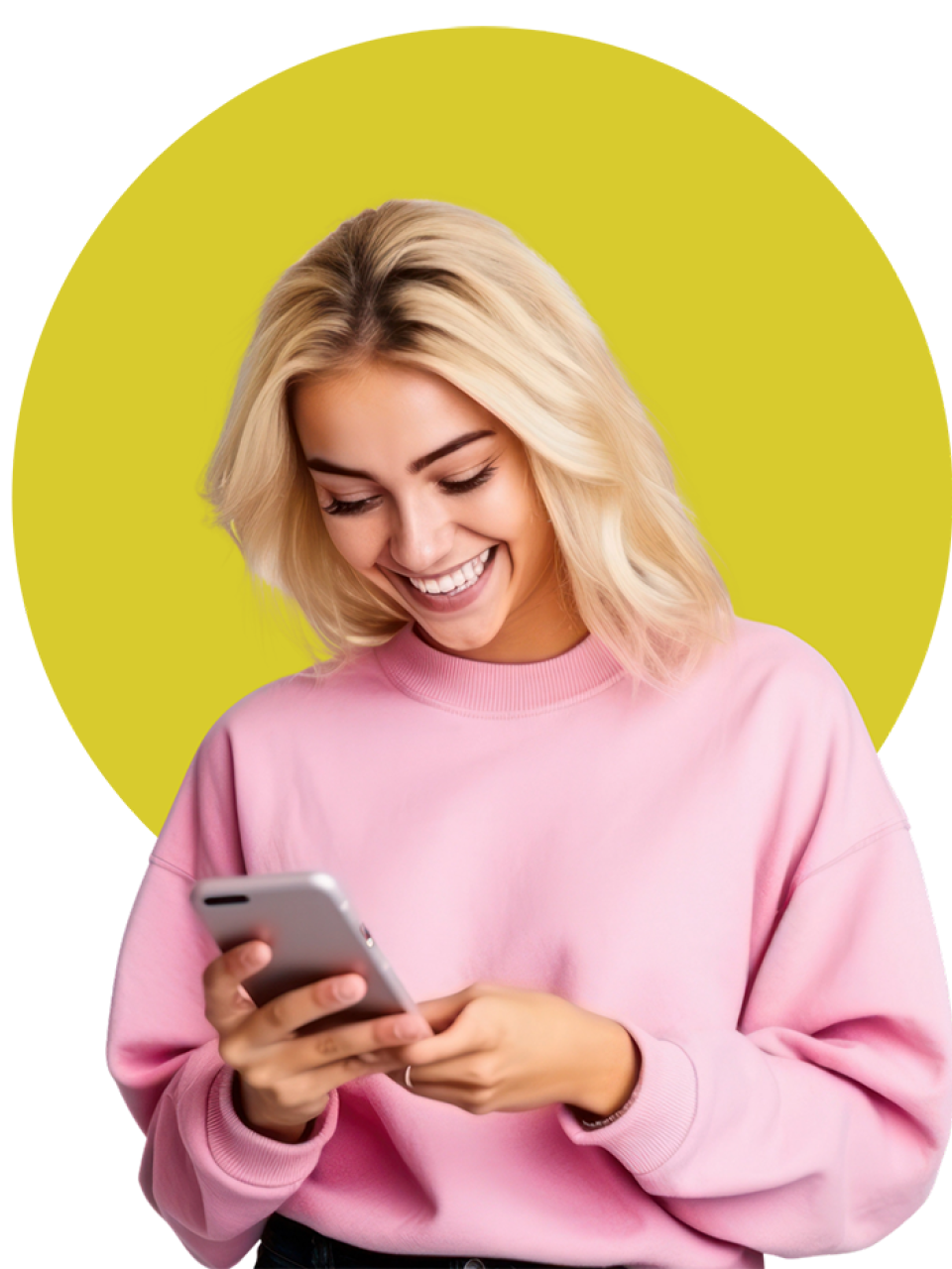 Junge Frau mit Blick auf das Smartphone: Rechnung automatisch erfassen 