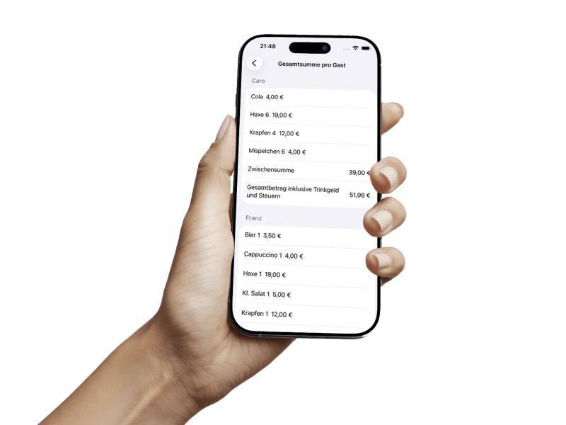 Rechnung gemeinsam aufteilen App: Smartphone mit Paylino App in der Hand einer jungen Frau